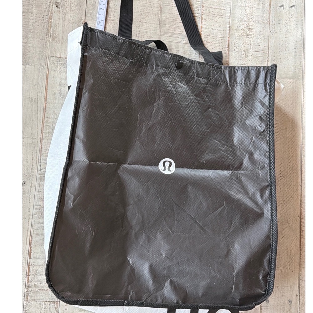 Lululemon Reusable Shopper Tote Bag Large Black White Logo Recycled Gym Grocery